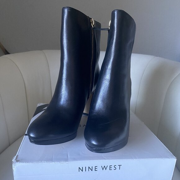 Black Leather Ankle Boots NINE WEST - Picture 2 of 16